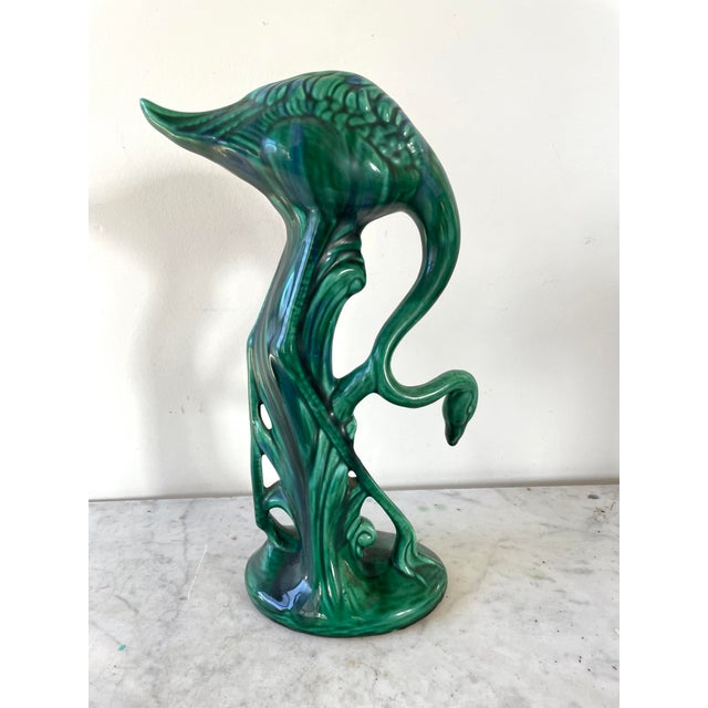 Traditional Vintage Emerald Green Ceramic Flamingo For Sale - Image 3 of 6