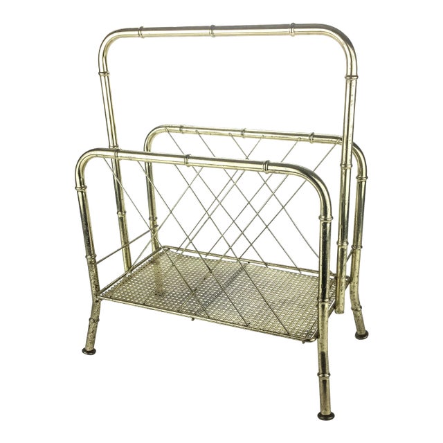 Mid Century Brass Faux Bamboo Traditional Magazine Rack For Sale