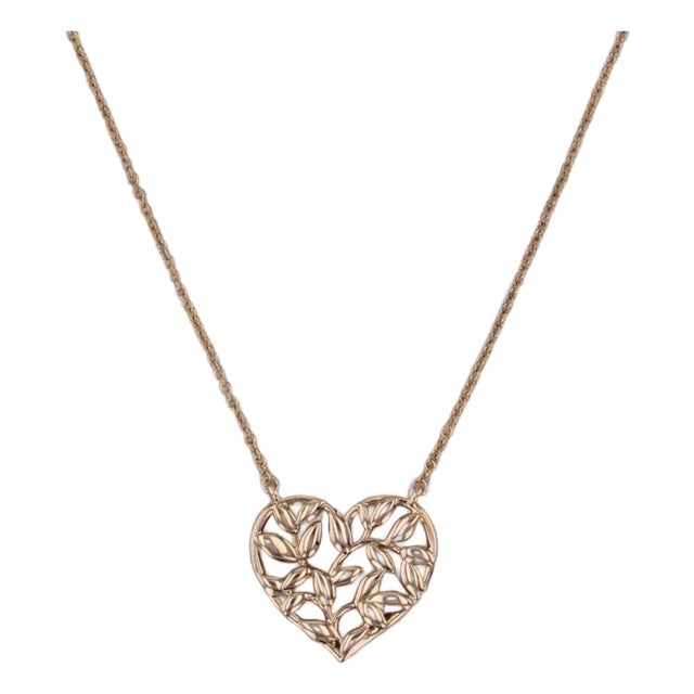 Tiffany Paloma Picasso Olive Leaf Heart Pendant Necklace W/ Pouch 18k Gold For Sale