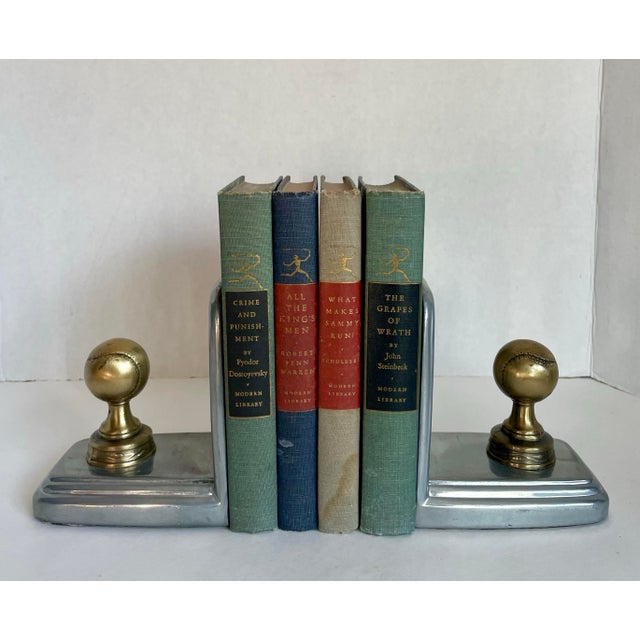Art Deco 1990s Pair of Sarsaparilla Art Deco Revival Baseball Bookends For Sale - Image 3 of 10