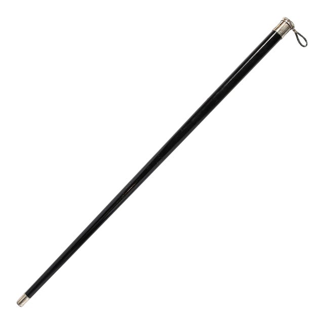 Classical Walking Stick in Ebonized Walnut & Sterling Pommel W/ Heraldic Crest For Sale