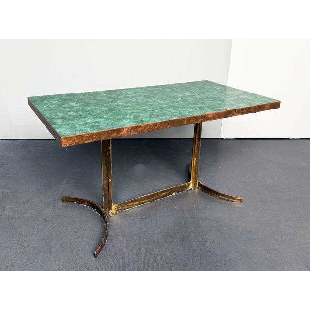 Metal Coffee Table with Malachite Top and Brass Frame, France, 1950s For Sale - Image 7 of 7