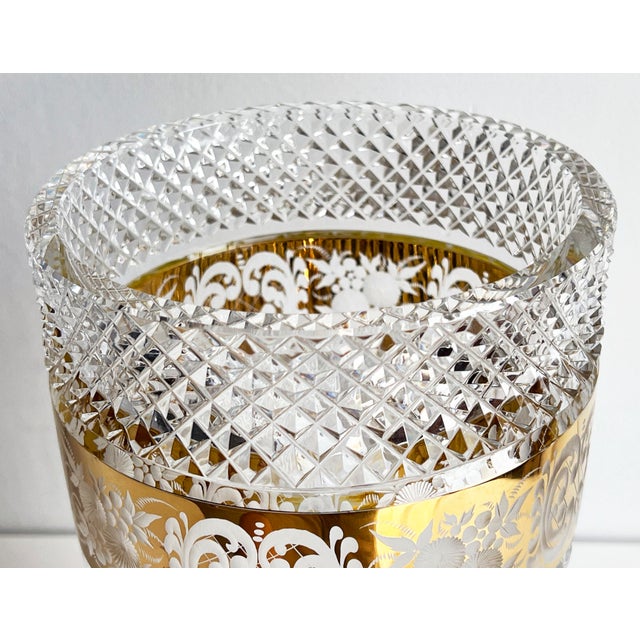 Metal Vintage Moser Cut Crystal Czech Bohemian Vase With Gilded Floral Band For Sale - Image 7 of 9