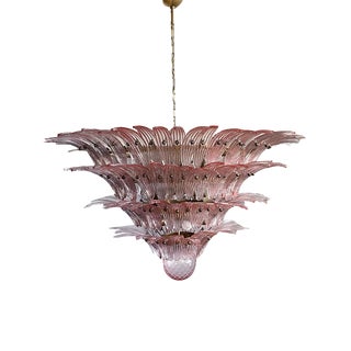 Palmette Ceiling Light with Four Levels and Pink Glasses For Sale