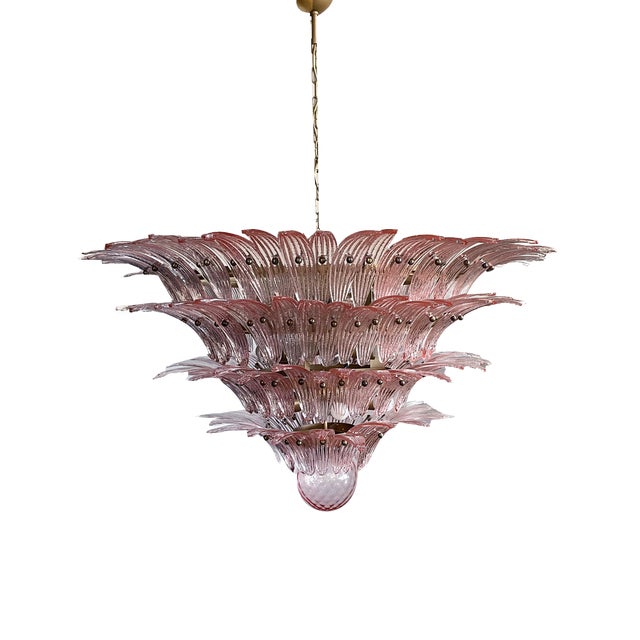 Palmette Ceiling Light with Four Levels and Pink Glasses For Sale