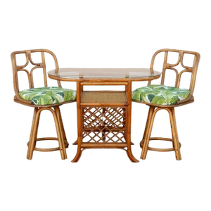 Vintage Rattan & Cane Bistro Table and Chair Honeymoon Set - Set of 3
