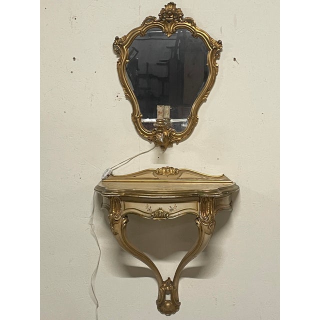 Baroque Wall-Mounted Console Tables with Mirrors and Wall Lamps, 1940s, Set of 4 For Sale - Image 3 of 18