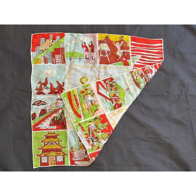 Red Carl Tait San Francisco Landmarks Vintage Silk Textile Panel For Sale - Image 8 of 10