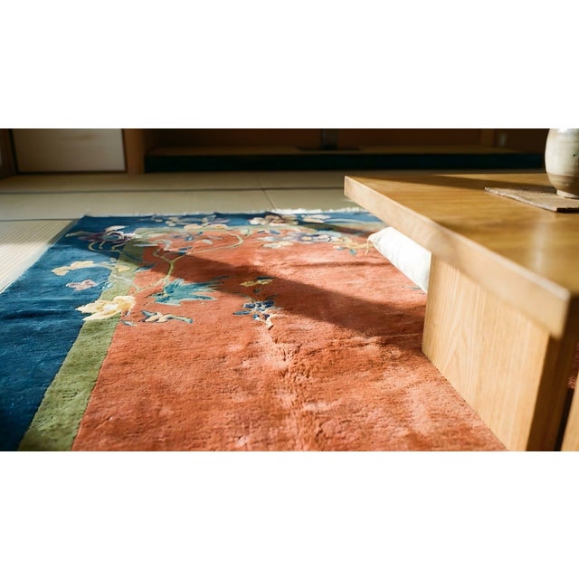 1920s Red Rustic Swan Floral Antique Chinese Art Deco Carpet 9' X 11'10" Knotted Wool Rug For Sale - Image 15 of 15