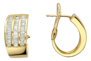 Triple Row Baguette Diamond Earrings .79cttw 14k Yellow Gold, 2 Pieces