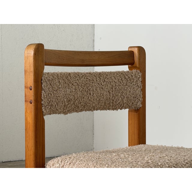 Beige Danish Modern Brutalist Dining Chairs in Pine and Curly Bouclé, 1970s, Set of 6 For Sale - Image 8 of 14