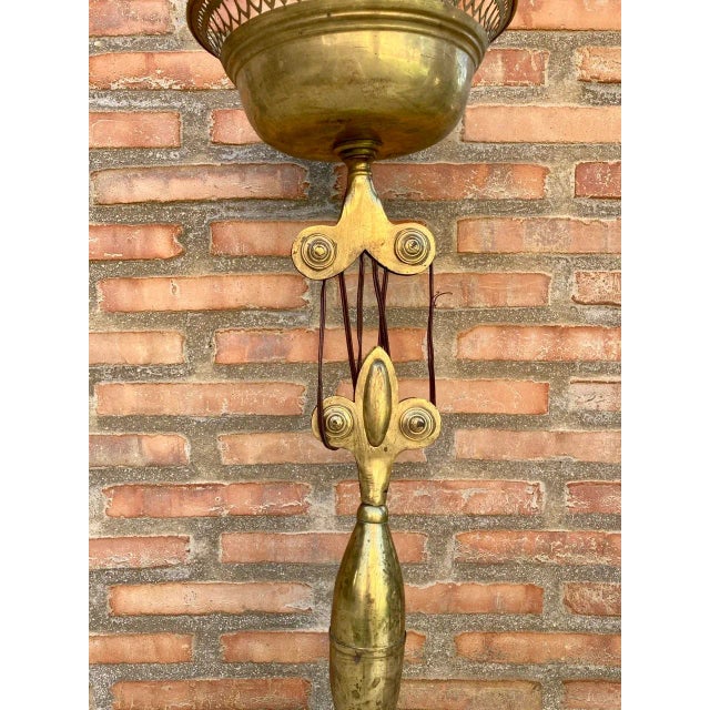 Mid-Century Pulley Pendant Lamp with Opaline Green Crystal and Brass, 1960s For Sale - Image 4 of 10