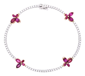 4 Carat Ruby Butterfly and Diamond Charm Tennis Bracelet