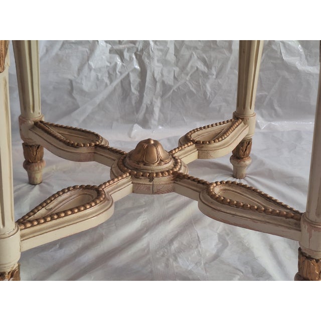 1950s 1950s Pairs of French Neoclassical Gilt Wood and Marbel Top Side Table 25'' Round For Sale - Image 5 of 11