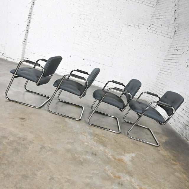 Metal Late 20th Century Gray & Chrome Cantilever Chairs by United Chair Co Style of Steelcase Set of 4 For Sale - Image 7 of 12