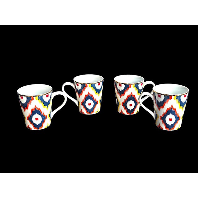 Hollywood Regency Vintage Ikat Patterned Porcelain Coffee Cups, Set of 4 For Sale - Image 3 of 10