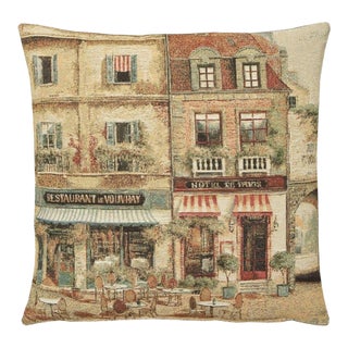 Paris Scene I Tapestry Cushion With Feather Filler - 46x46cm (18"x18") For Sale