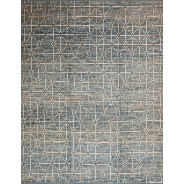 Grey Blue Allover Geometric Room Size Modern Rug For Sale