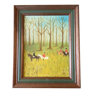 1960’s Original Naive Folk Art Painting Equestrian Hunt Scene Painting After New Yorker Cover For Sale