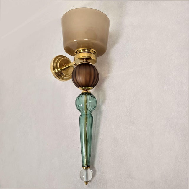 1990s 1990s Petrol Blue, Beige Murano Glass Sconces - a Pair For Sale - Image 5 of 15