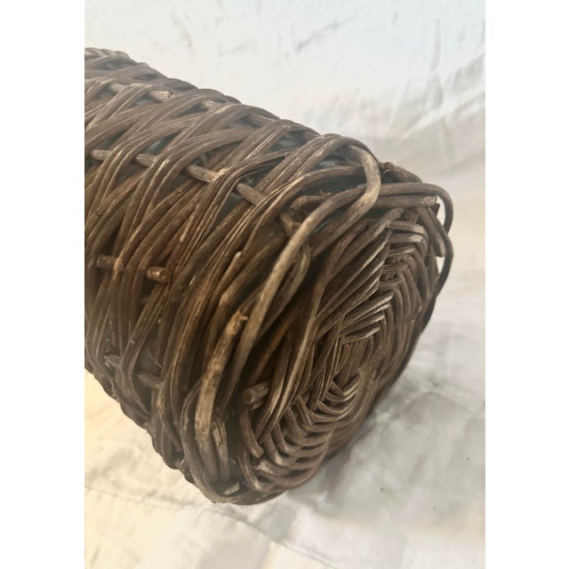 Farmhouse Vintage Wicker Wrapped Aqua Glass Wine Jug For Sale - Image 3 of 4