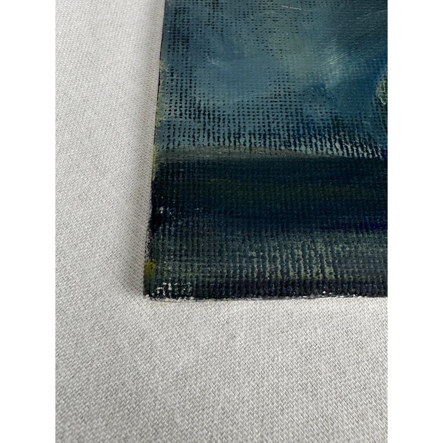 Textile Vintage Traditional Dutch Sill Life ‘Lemon’ Small Original Oil Painting in Ink Blue, Yellow, Dark Green For Sale - Image 7 of 11