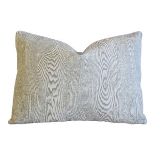 French Brunschwig & Fils Faux Bois Wood Bark Feather/Down Pillow 22" X 16" For Sale