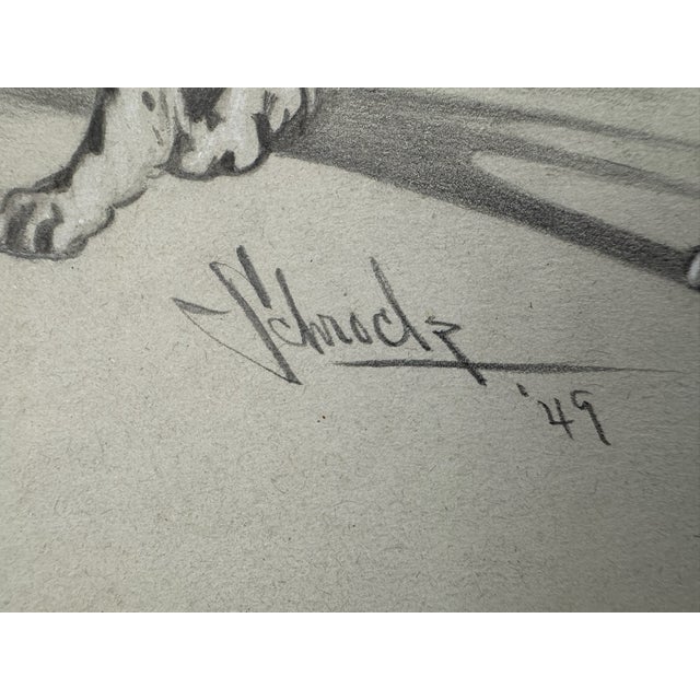 1940s Original Signed Graphite Illustration of English Setter, 10.5 × 9.5 In. For Sale - Image 5 of 5