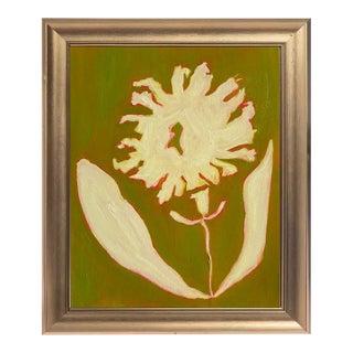 Tatiana Duperault Flower Painting, Original 11x14 Oil and Acrylic, Olive Green, Modern Botanical Art, Framed For Sale