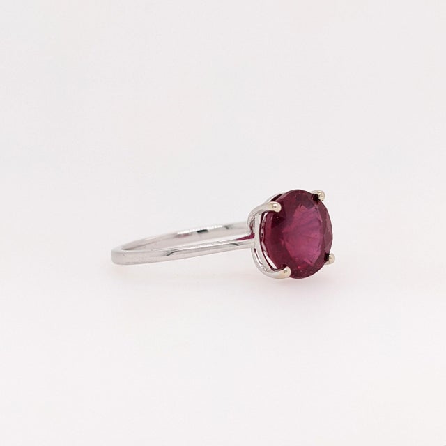 2020s 3.8Ct Red Ruby Solitaire Statement Ring in Solid 14k Gold, Round 9mm, Size 6.75 For Sale - Image 5 of 9