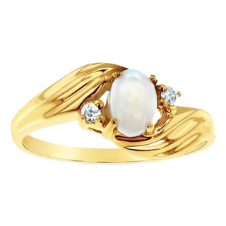 Oval Opal Ring with Diamond Accents, Size 5 For Sale
