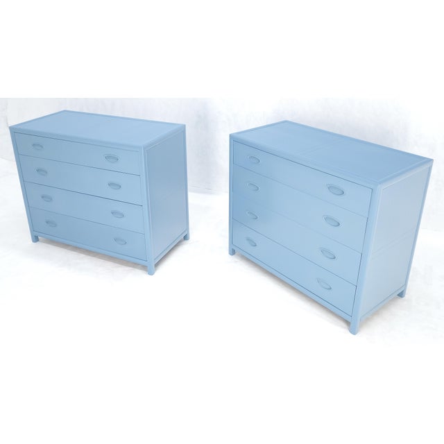 Pair Michael Taylor For Baker Light Grey Blue 4 Drawer Dressers Bachelor Chests For Sale - Image 6 of 13