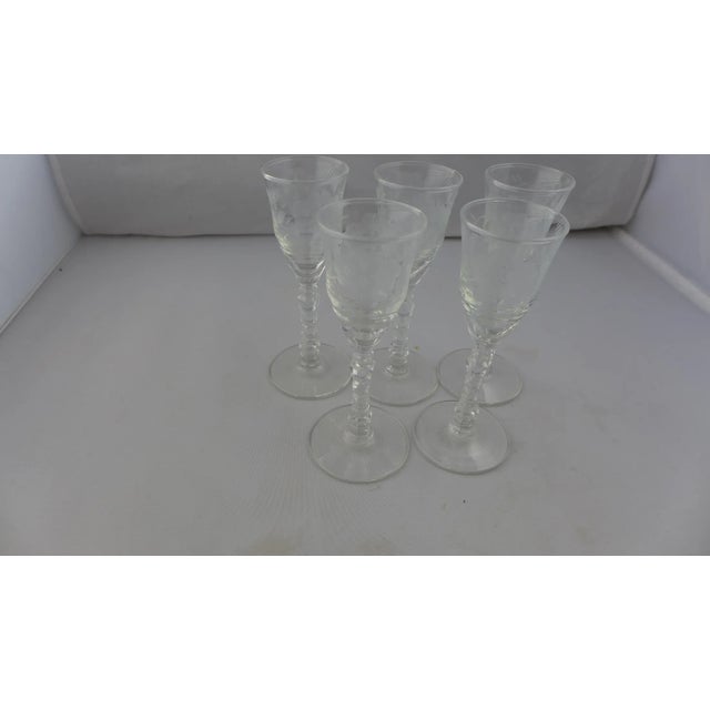 Victorian Libbey Etched Cordial Glasses- Set of 5 For Sale - Image 3 of 9