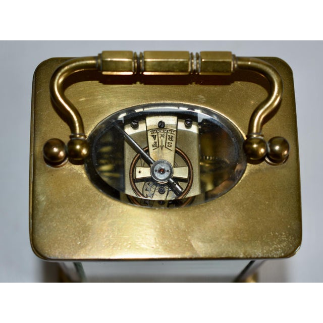 Brass Corniche Carriage Clock Antique French Beveled Glass Mechanical For Sale - Image 13 of 15
