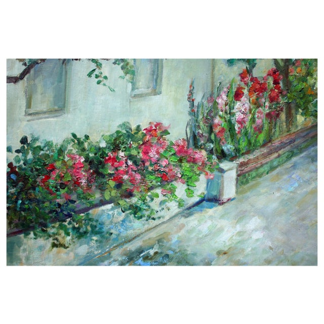 1950s Mid 20th Century "Carmel Cottage With Flowers" Landscape Oil Painting by Helen Enoch Gleiforst, Framed For Sale - Image 5 of 7