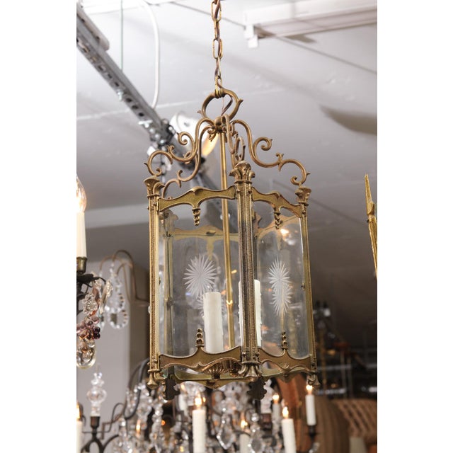 Glass 1930s French Gilt Lantern With Sunburst Etched Panels For Sale - Image 7 of 11