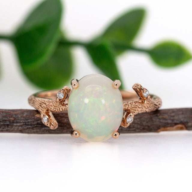 1.9cts Ethiopian Opal Ring With Diamond Accents in 14k Rose Gold | Oval 10x8mm, Size 6.75 For Sale - Image 4 of 8