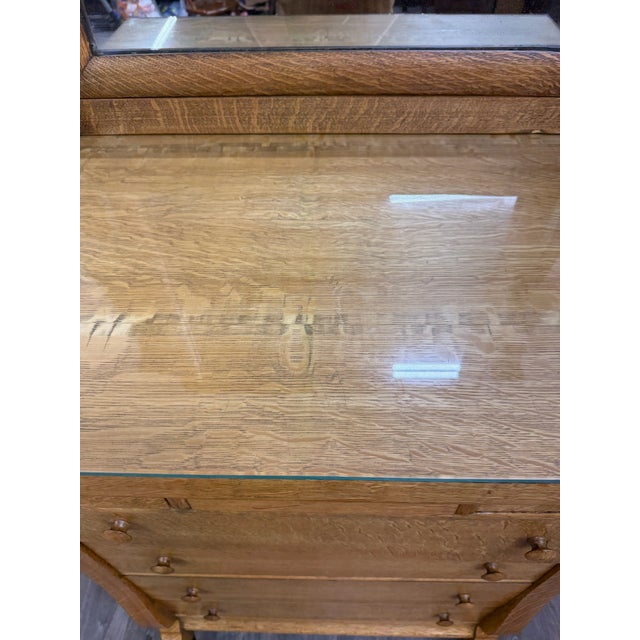 Antique American Empire Revival Oak Highboy Dresser Chest of Drawers With Mirror For Sale In Kansas City - Image 6 of 18