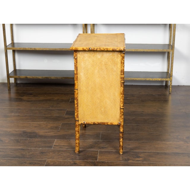 Wood Small English 1920s Mottled Bamboo Three-Drawer Chest with Floral Décor For Sale - Image 7 of 12