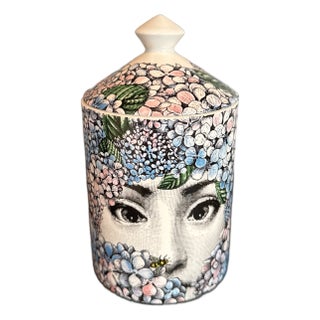 Fornasetti Ortensia Scented Candle in Decorative Ceramic Vessel With Lid For Sale