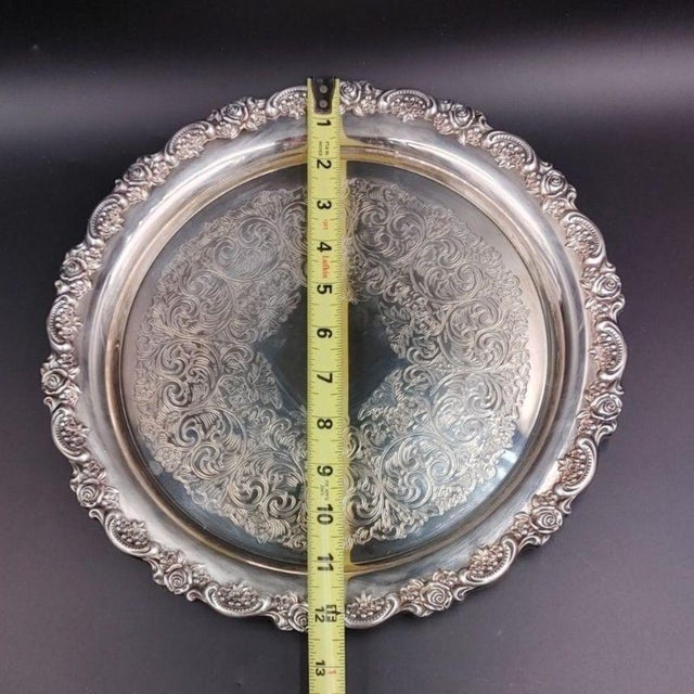 Wm a Rogers Oneida Du Maurier Serving Tray Platter Silver Plate Rose W/ Box MCM For Sale - Image 9 of 9