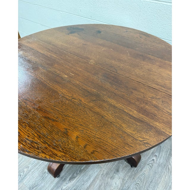 Antique Mission Arts & Crafts Quarter Sawn Tiger Oak Dining Table For Sale In Kansas City - Image 6 of 10