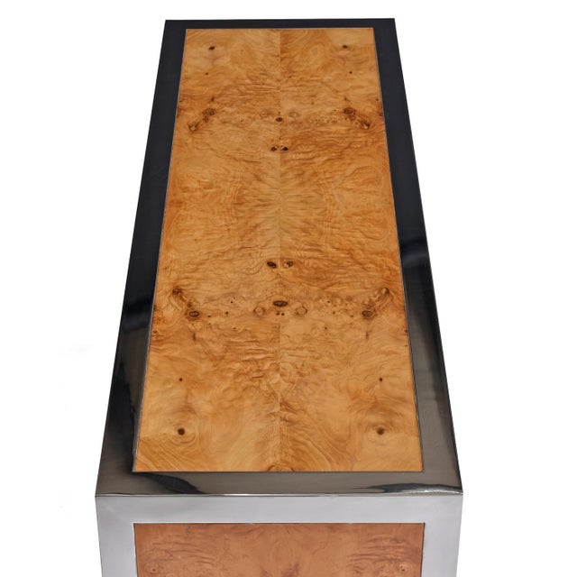 Pace Restored 1970s Pace Collection Burl Wood and Chrome Credenza For Sale - Image 4 of 18