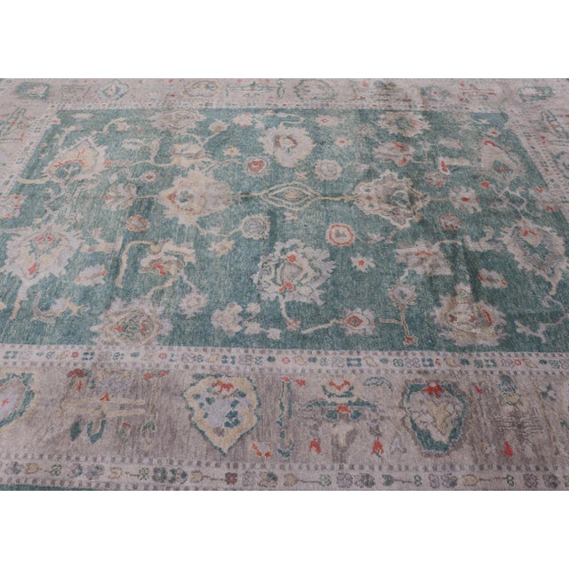 Green Color Turkish Oushak Rug by Keivan Woven Arts 10'7'' X 13'8'' For Sale - Image 13 of 18