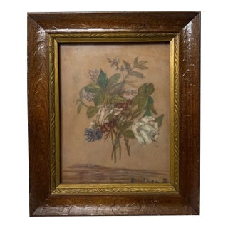 Vintage Drawing of Small Posy of Flowers For Sale