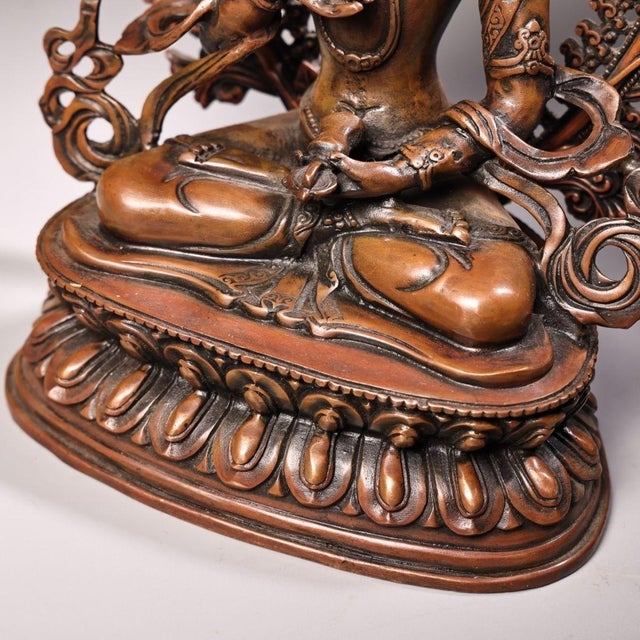 Bronze Late 19th Century Bronze Vajrasattva Buddha Statue With Flame Aureole, 1510g For Sale - Image 8 of 9