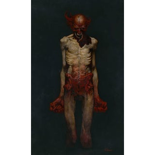Clatterer by Allen Williams | Oil on sealed illustration board Depiction of a grotesque humanoid figure. For Sale