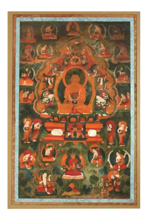 Framed Tibetan Thankga of Amitabha