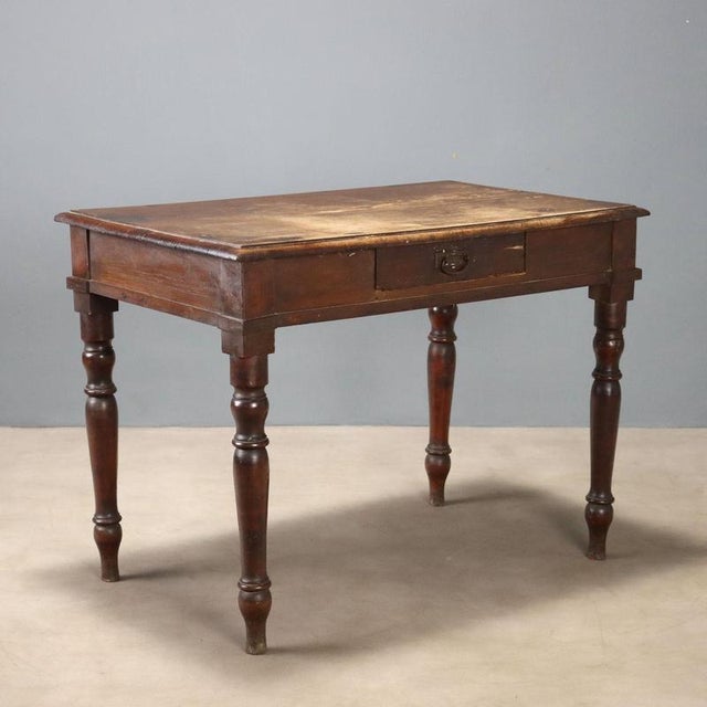 19th Century Walnut Writing Desk with Turned Legs, Italy For Sale - Image 10 of 10