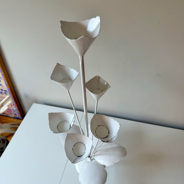 White Vintage Tole Style Sculptural Botanical Candelabra For Sale - Image 8 of 9